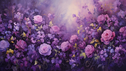 Wall Mural - purple floral pattern illustration drawn in oil painting