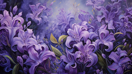 Wall Mural - purple floral pattern illustration drawn in oil painting
