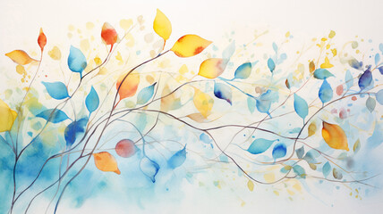 Wall Mural - decorative watercolor wash with colorful leaves
