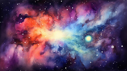 Watercolor colorful space galaxy