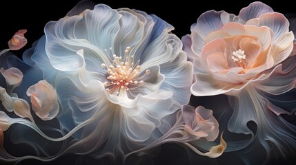 Wall Mural - transcendent 3d flower formations featuring ethereal, translucent petals swirling in intricate patte