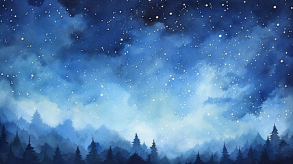 Wall Mural - Night Sky Print. Watercolor starry sky. Blue galaxy starry