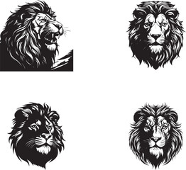 Wall Mural - Lion king silhouette black logo animals silhouettes icons set hand drawn lion head face silhouette