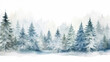 Watercolor winter pine tree forest background