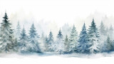 Fototapeta Las - Watercolor winter pine tree forest background