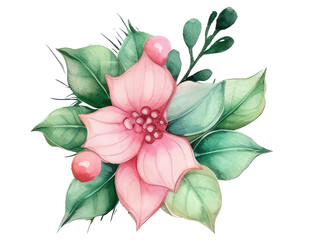 Wall Mural - watercolor flowers pink and mint christmas garland clipart