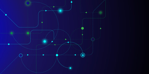 Abstract point and circle lines connection with hexagon shapes.  social networking. Big data visualization, communication technology background design.