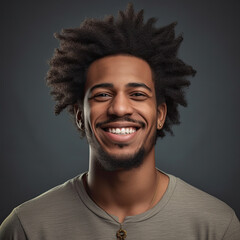 Smiling African American young man in a close-up portrait. AI Generative