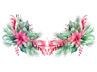 Wall Mural - watercolor flowers pink and mint christmas garland clipart