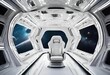 AI-generated illustration of the interior of a modern spacecraft with a seat and expansive windows