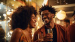 © Keitma - Black african american adults laughing and drinking having fun at a party in a bar