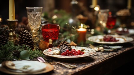 Poster - A table with a plate of food and a candle