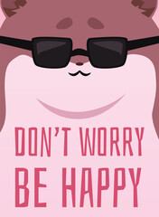 Poster or vertical banner with hamster in black glasses flat style