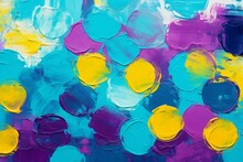 カラフルな夏用油絵抽象バナー）水色・黄色・紫の水玉模様
