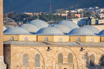 Wall Mural - Roofs of Ulu Camii, historical mosque built by Bayezid I between 1396-1400. Famouse landmark in Bursa, Turkey. Religion and history concept