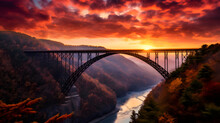 Sunset At The New River Gorge Bridge In West Virginia. Generative Ai.