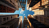 Fototapeta  - Up view in financial district, Manhattan, New York. generative ai.