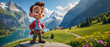 Young Swiss Toon: A Joyful Alpine Adventure with a Cartoonish Twist in the Scenic Swiss Landscape.
