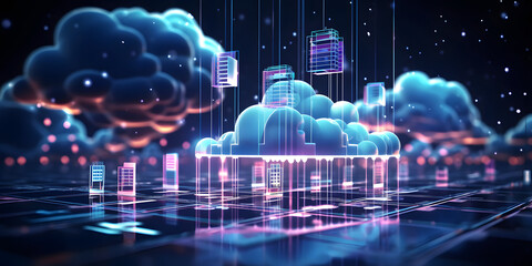 Wall Mural - Cloud computing concept.Abstract cloud connection transfer big data on internet futuristic digital technology background.