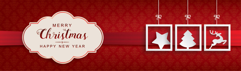 Wall Mural - ornaments 3 frames merry christmas classic emblem red header
