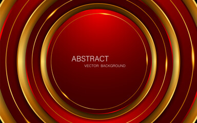 Abstract red and gold circle shape with elegant golden lines 