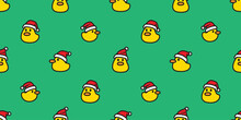 Duck Seamless Pattern Santa Claus Hat Christmas Rubber Duck Chicken Bird Vector Pet Wrapping Paper Scarf Isolated Doodle Cartoon Animal Farm Tile Wallpaper Repeat Background Illustration Design