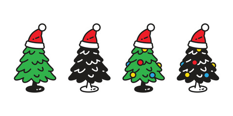 Poster - christmas tree vector icon santa claus hat cartoon character plant wood logo symbol doodle illustration clip art design