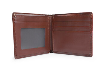 Stylish brown leather wallet isolated on white