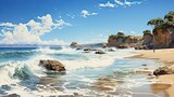 Fototapeta  - California beaches with white sand and powerful waves.
