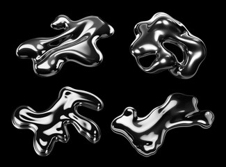 Wall Mural - glossy melted chrome metal shapes isolated. trendy y2k mercury liquid metal. futuristic metallic ele