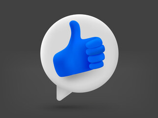 Poster - Speech cloud with thumbs up. 3d vector isolated illustration