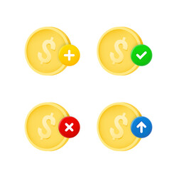 Aufkleber - Coin icon set with different pictograms. 3d vector icons set