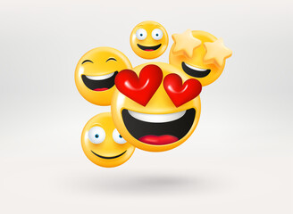 Poster - Smiling and laughing emojis. 3d vector illustration