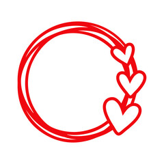 Sticker - Logo del día de San Valentín. Marco circular con líneas con silueta de corazones para su uso en felicitaciones y tarjetas