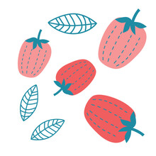 Fruit And Berries Drawn Icons Vector Set. Illustration Of Colored Fruits For Design Farm Product, Market Label Vegetarian Shop.