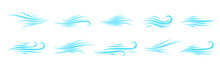 Doodle Wind Gradient Set.  Air Wind Motion, Air Blow, Swirl Elements. Blowing Motion. Transparent Effect