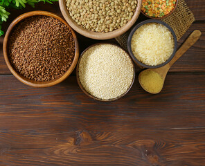 Sticker - various types of cereals on a wooden table