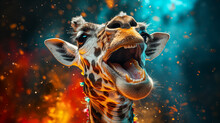 Funny Giraffe In Colors Splashes