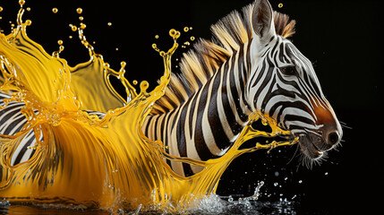 Wall Mural - funny zebra in colors splashes