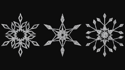Wall Mural - Silver glitter snowflakes set. Christmas, New Year design. Vector illustration