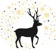 Silhouette of a Deer on a Background of Gold and Silver Stars