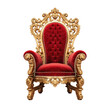 Luxury Baroque style throne chair in gilded wood and red velvet upholstery on clipped PNG transparent background
