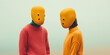 Portrait of two masked people, faceless person, anonyms. Creative art concept of online anonymity, fake information and misinformation, hiding identity online.