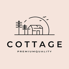 Wall Mural - simple cottage house icon vector logo line art illustration designprint