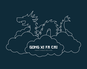 Happy Chinese New Year Gong Xi Fa Cai Imlek Greeting Line Art Style