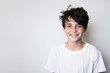 © Olivier - Portrait of a good looking teenager, boy, smiling, white and neutral teeshirt and background, joy