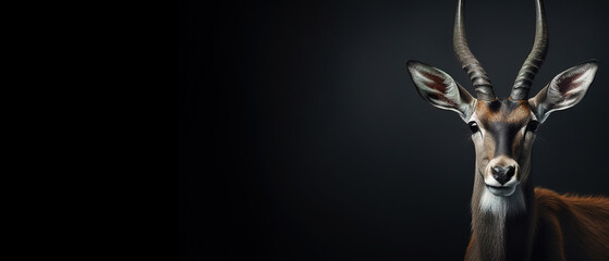 Wall Mural - Front view of Antelope on dark gray background. Wild animals banner with copy space