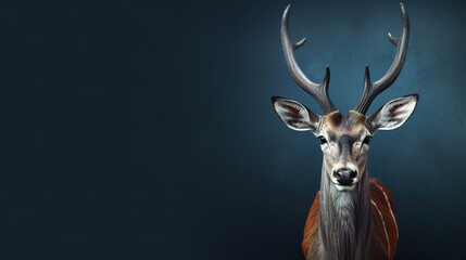 Wall Mural - Front view of Antelope on dark gray background. Wild animals banner with copy space