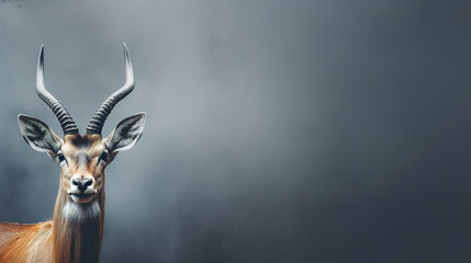 Wall Mural - Front view of Antelope on dark gray background. Wild animals banner with copy space