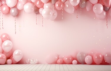 Wall Mural - pink and gold balloons, straw straws and hearts